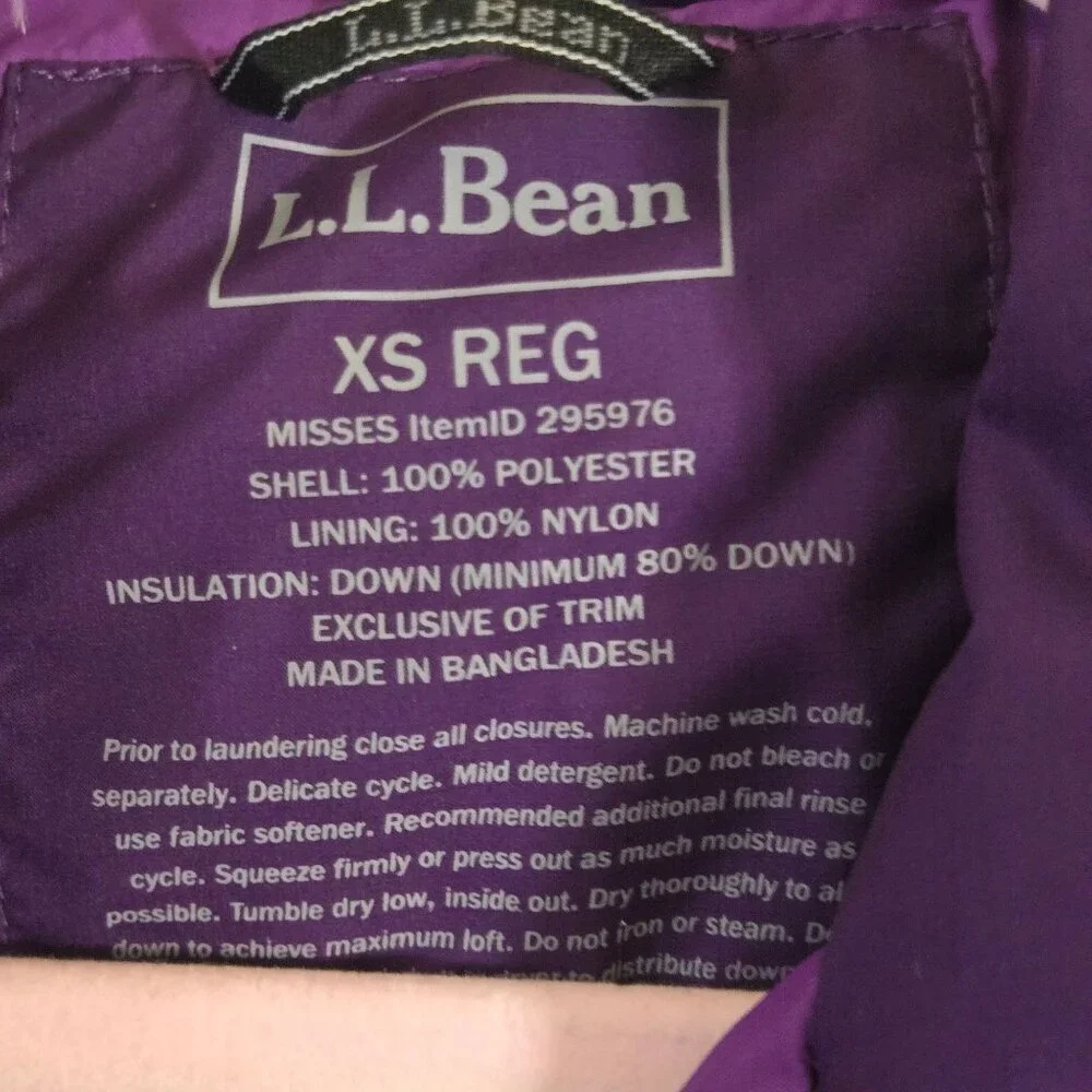 L.L. Bean Purple Color Block Down Puffer Vest Mockneck Size XS